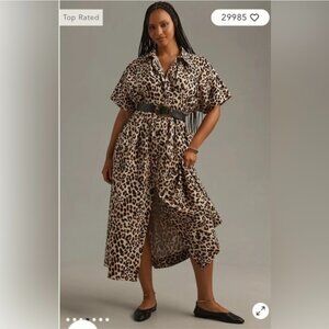 NEW Antropologie The Tobie Leopard Long Shirt Dress by Exquise XL
